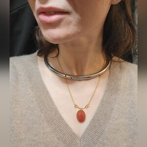 Red Envelope – Gold Plated Faceted Agate Carnelian Pendant Necklace